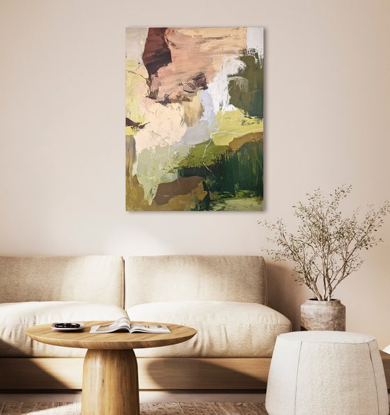 "Grace" Olive green brown abstract art