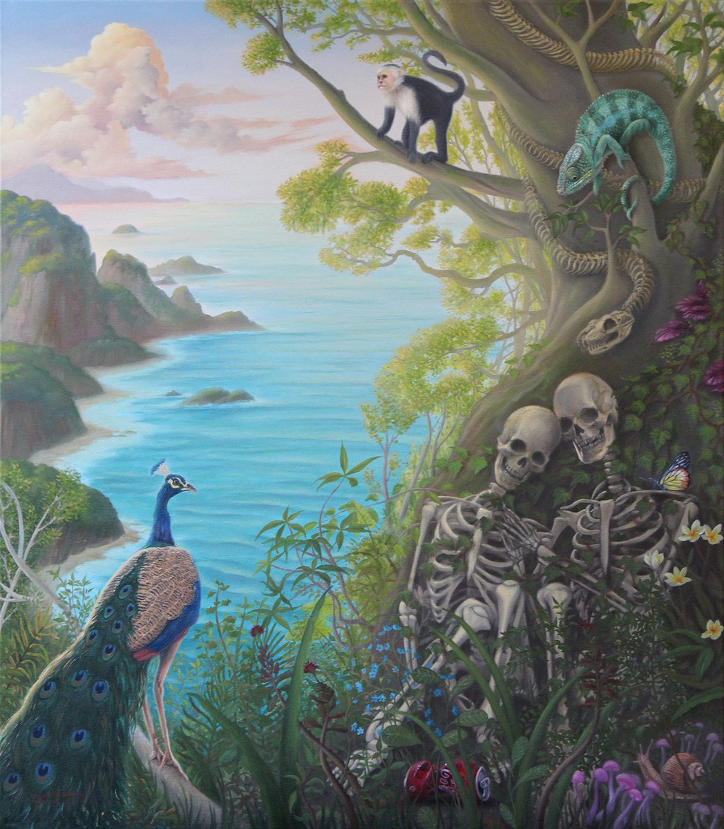 Surrealistic Animal Oil Painting By Ciprian Mihailescu, 28 X 31, Paradise Lost, Original Artwork