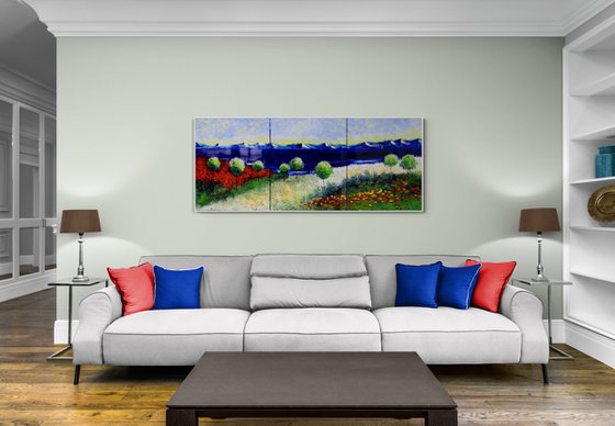 Colorful original oil painting on canvas landscape