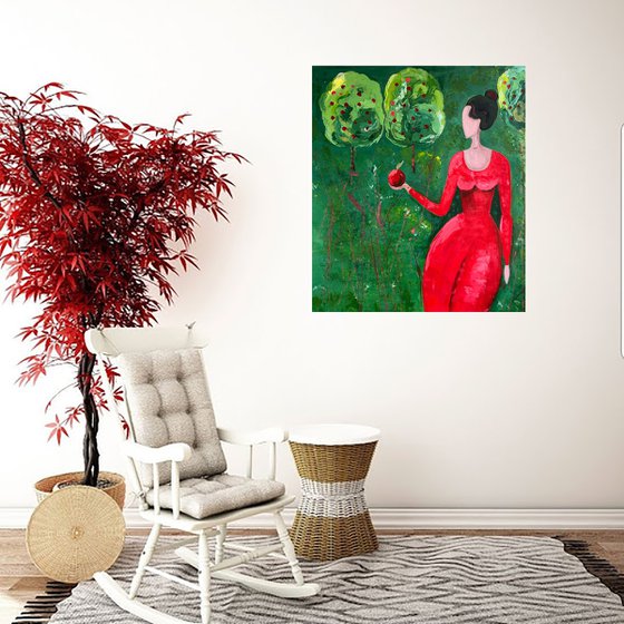 Woman with Apple Painting