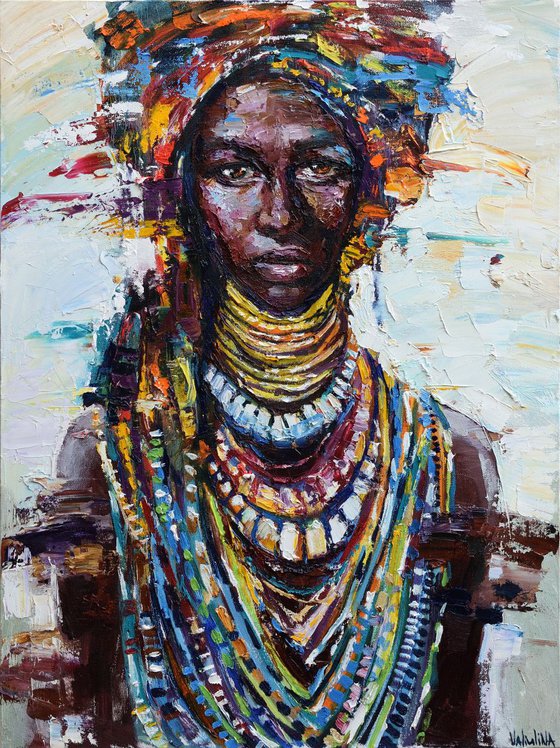 African Queen portrait painting, Original oil painting