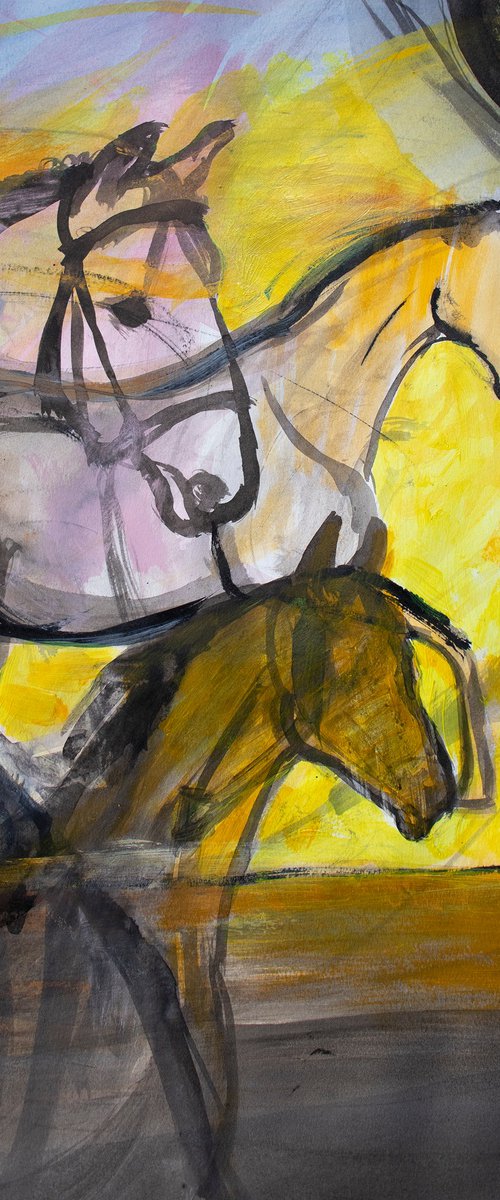 Horses in the spotlight, dynamic horse sketch by René Goorman