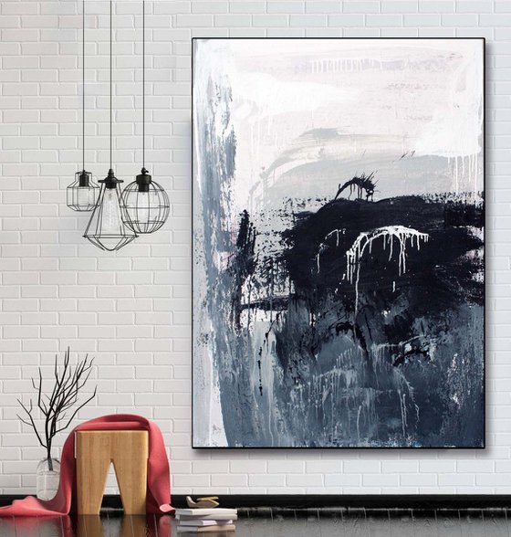 Large painting -Black and white abstract 01