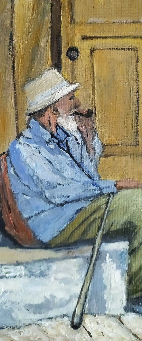 An old man with a pipe by Maria Karalyos