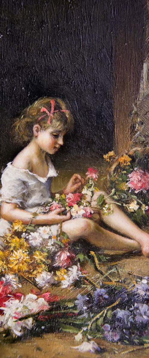 Portrait little girl into flowers by GOUYETTE jean-michel