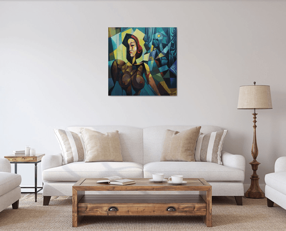 Midnight (80x80cm, cubism, oil painting, ready to hang)