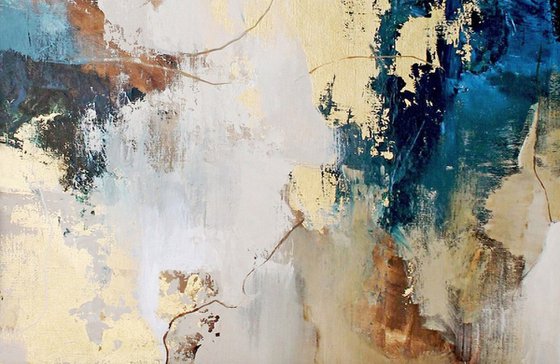 "Avalanche 2" Abstract blue gold acrylic art