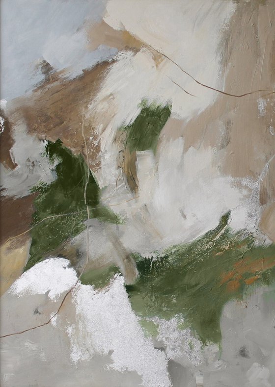 "Green Velor" Sage green gray abstract art