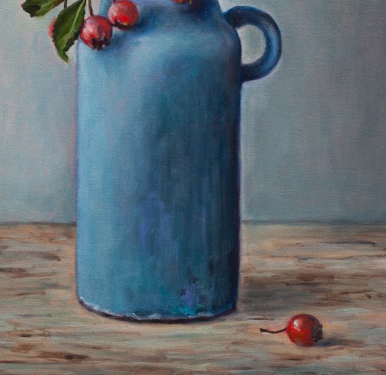 Blue Vase And Berries