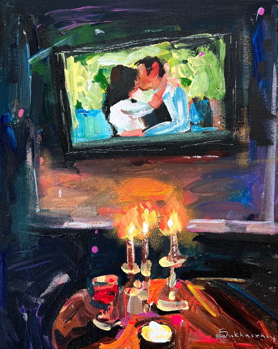Movie Night with Red Wine and Candles by Victoria Sukhasyan