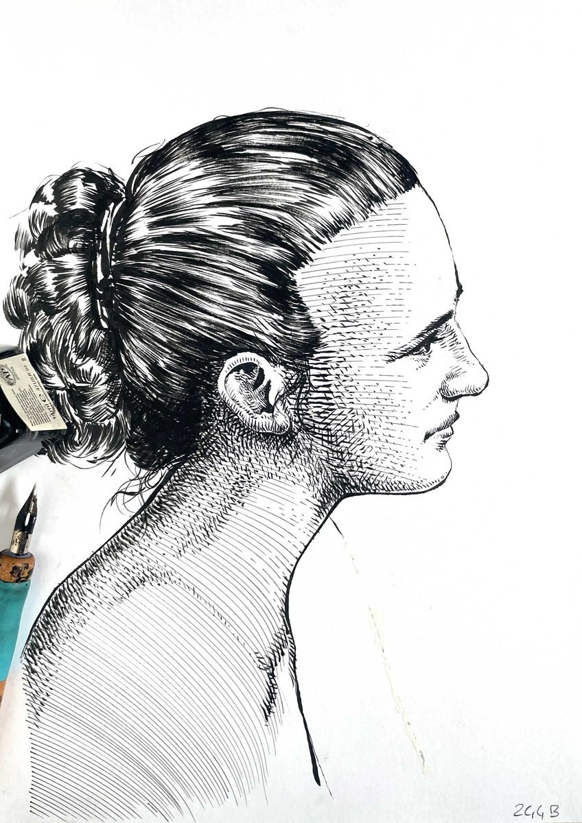 Portrait Ink Drawing By Dario Moschetta, 8 X 11, Portrait 244B.2024, Original Artwork