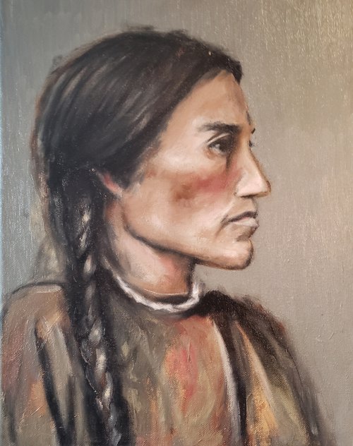 Oil painting of Cheyenne Chief Wolf Robe by Kyle Stanley