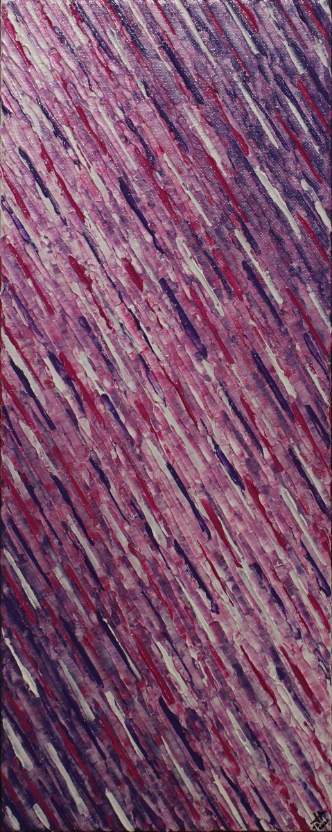Abstract Acrylic Painting By Jonathan Pradillon, 8 X 20, W. Pink Violet Knife Texture, Original Artwork