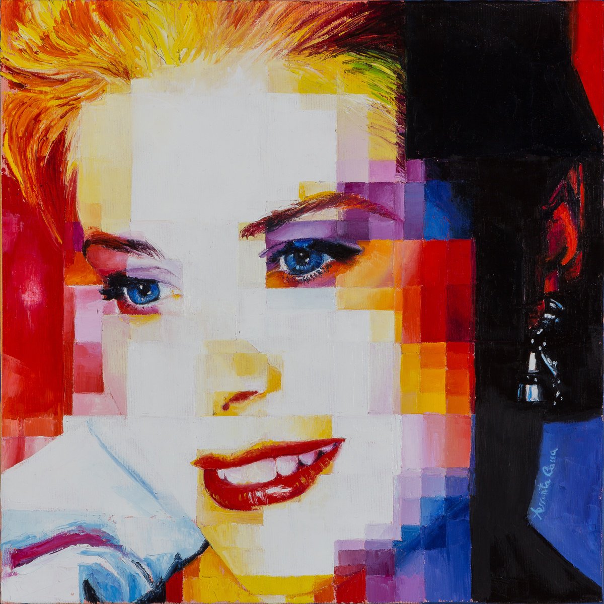 Urban And Pop Portrait Oil Painting By Assunta Cassa, 16 X 16, Grace Kelly, Original Artwork
