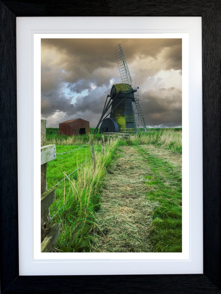 Photorealistic Landscape Photograph By Michael Mchugh, 19 X 25", Herringfleet Windmill Framed, Original Artwork