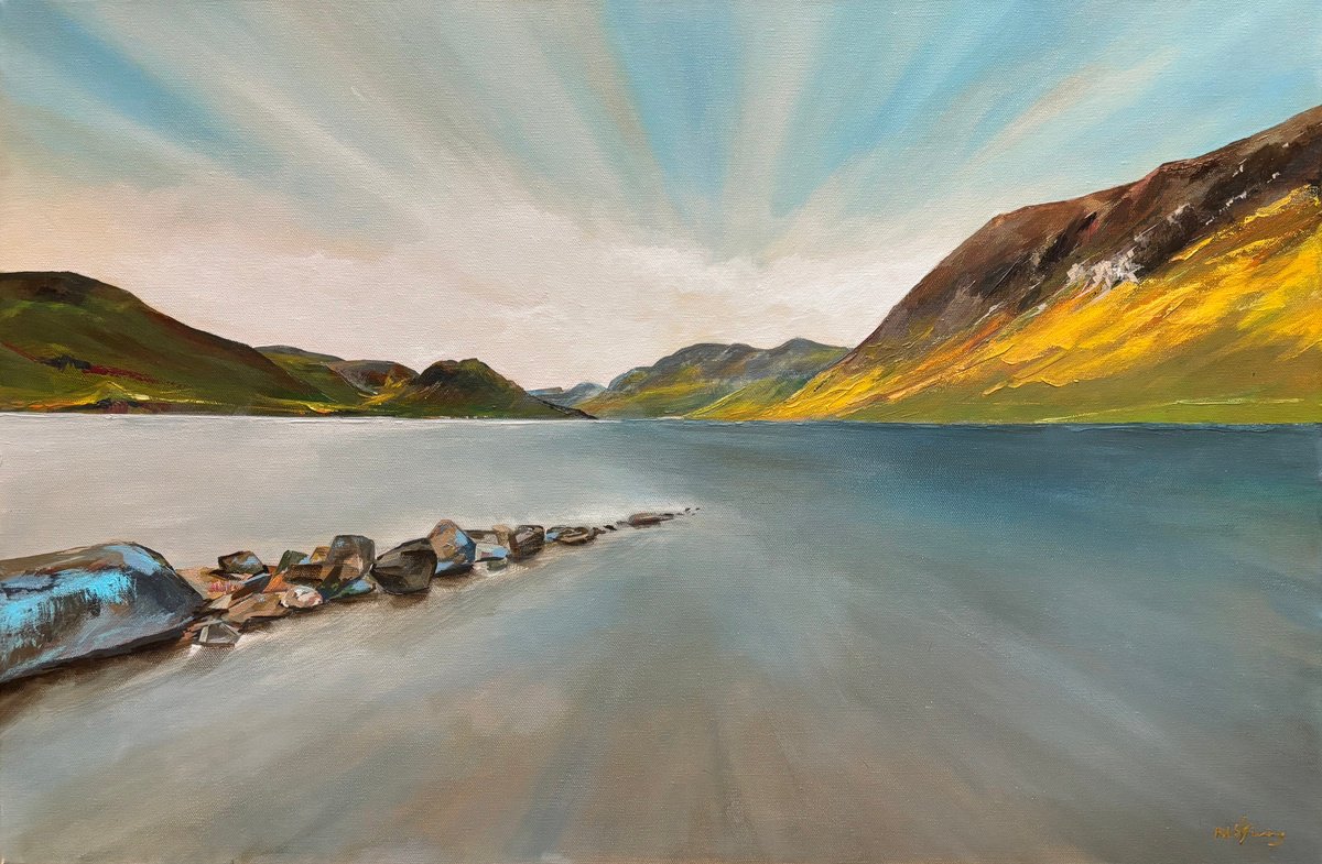 Photorealistic Landscape Acrylic Painting By Mark Skirving, 30 X 20", Wastwater, Original Artwork