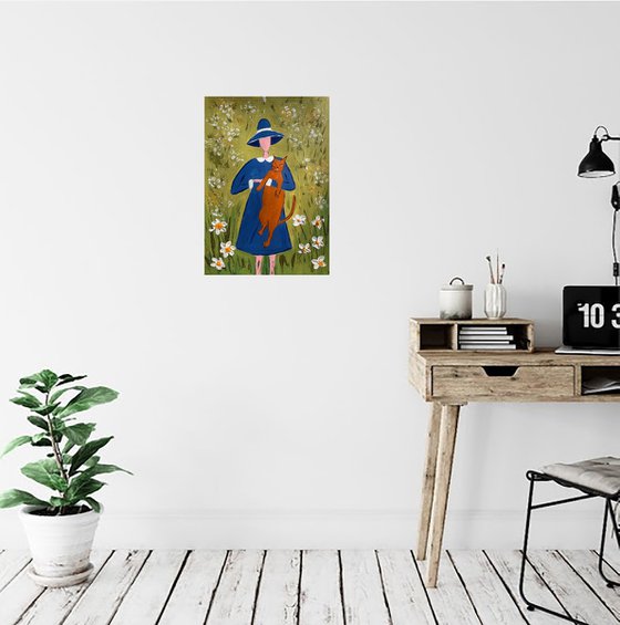 Girl Cat Original Painting