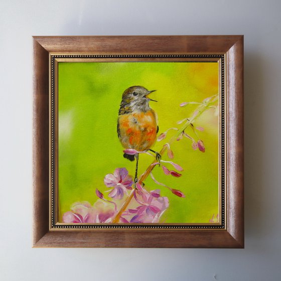 Flower Bird Painting Robin