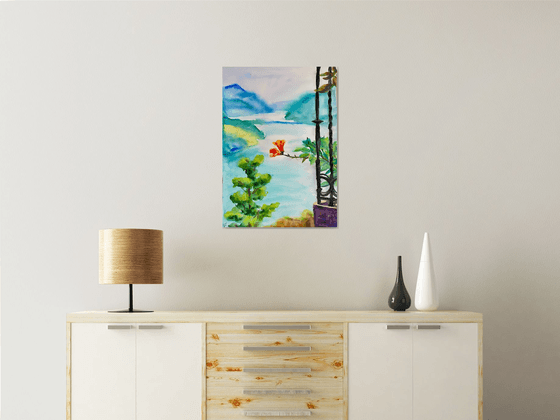 Switzerland Original Watercolor Painting, Lake Landscape Art, Large Swiss Wall Art, Mountain Home Decor