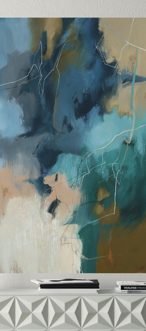 "Consonance 3" Teal blue abstract acrylic art by Yana Sagan