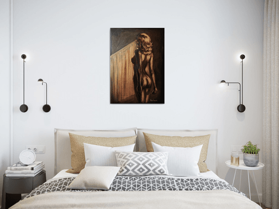 Beautiful Naked Woman Erotic Art Nude painting Black and Gold