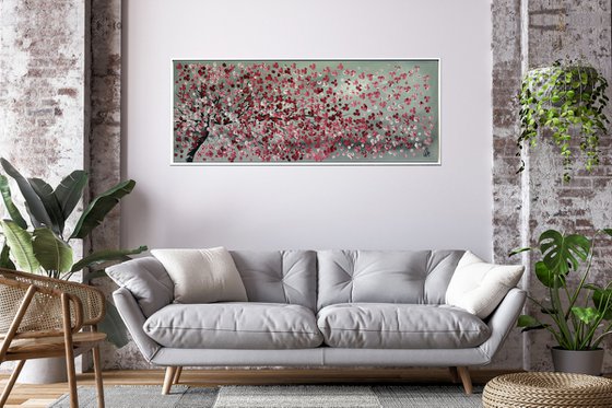 Spring Blossoms -  acrylic abstract painting, cherry blossoms, nature painting, framed canvas wall art