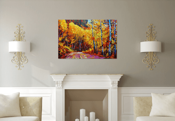 Autumn in a forest  (120x80cm, oil painting, ready to hang)