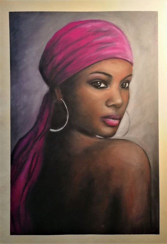 African beauty - original oil pastel portrait painting