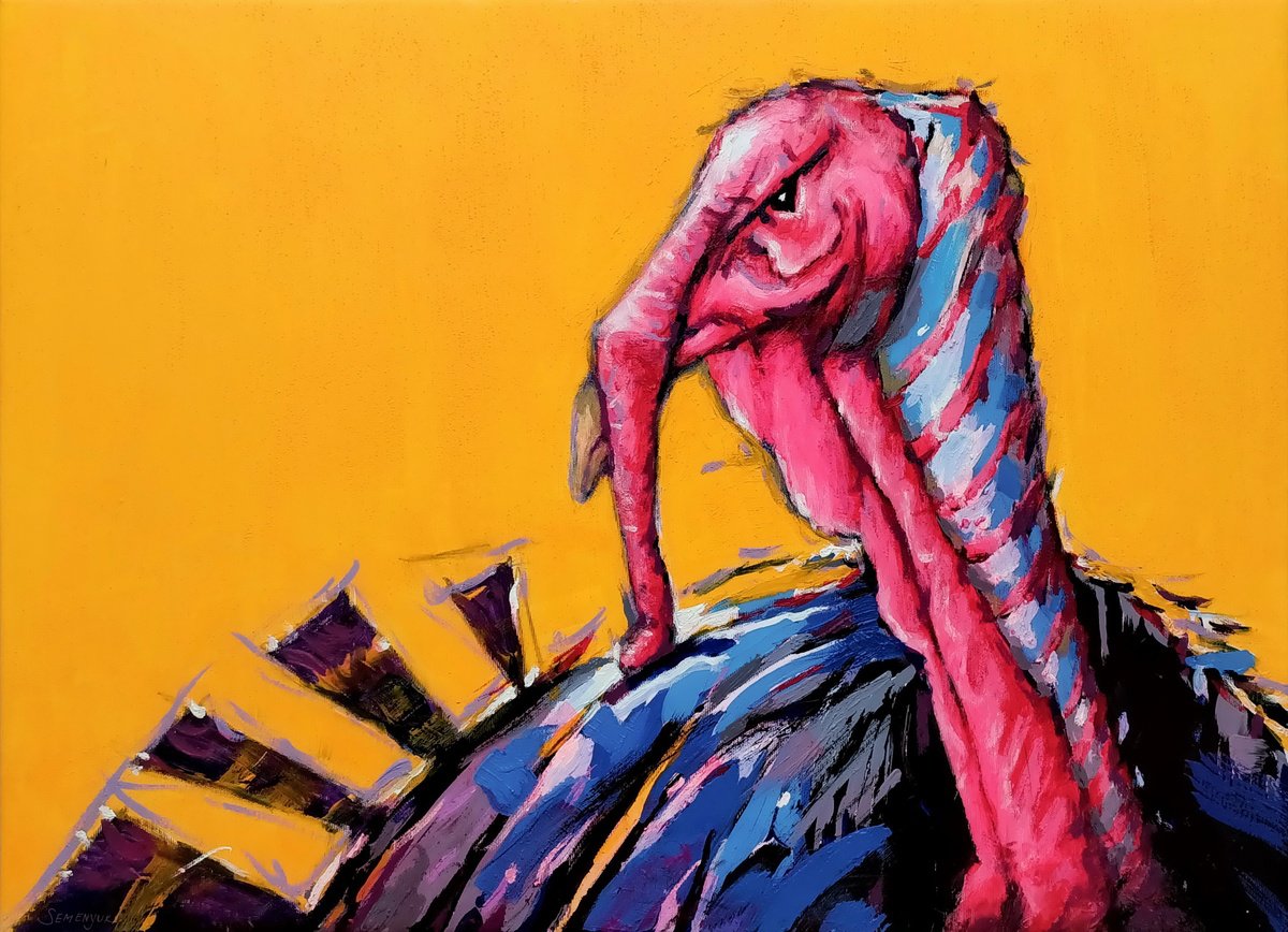 Impressionistic Animal Acrylic Painting By Evgen Semenyuk, 28 X 20, Turkey Bird, Original Artwork