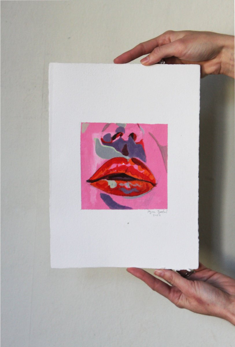 Expressive Portrait Acrylic Painting By Iryna Tymkul, 8 X 11, Lips, Original Artwork