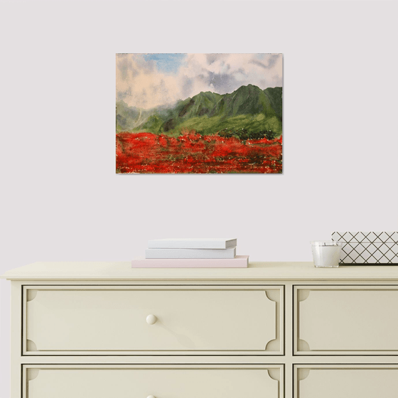 Asian poppy fields /  ORIGINAL PAINTING