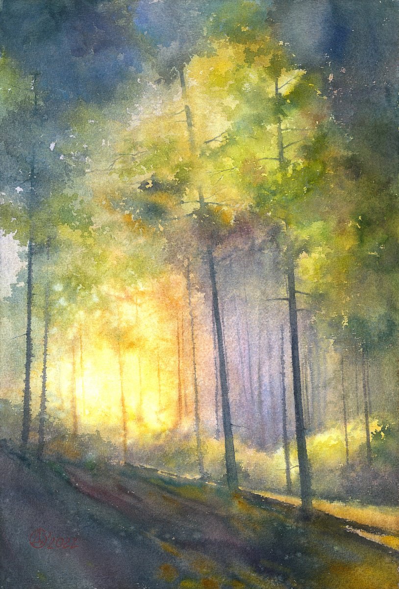 Impressionistic Landscape Watercolour By Oksana Duchenchuk, 15 X 22", In The Forest, Original Artwork