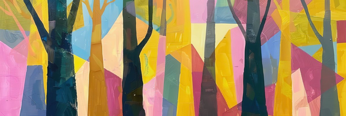 Abstract Acrylic Painting By V+V Kniazievi, 59 X 20", Forest Of Dreams #5, Original Artwork