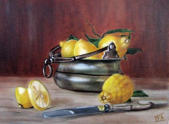Still life with yellow lemons
