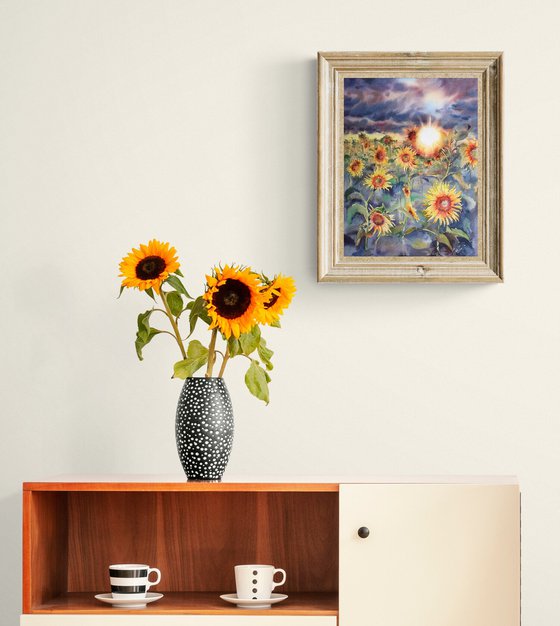 Yellow sunflowers field