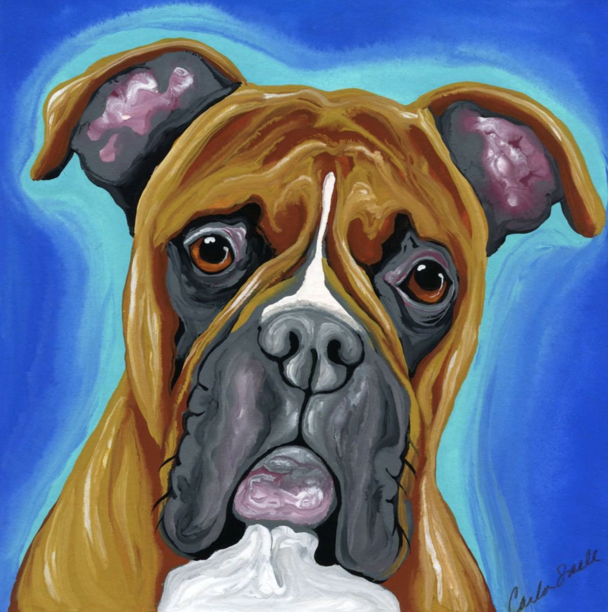 Boxer Dog Art 5 x 5 Inches Original Painting Pet Art-Carla Smale by carla smale