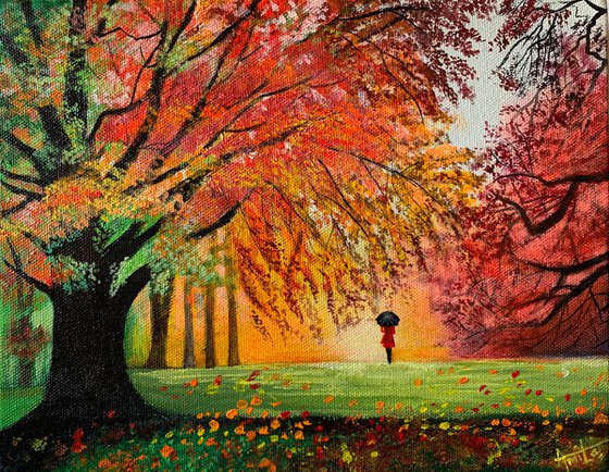 Autumn walk !!  Ready to hang painting!! Autumn landscape