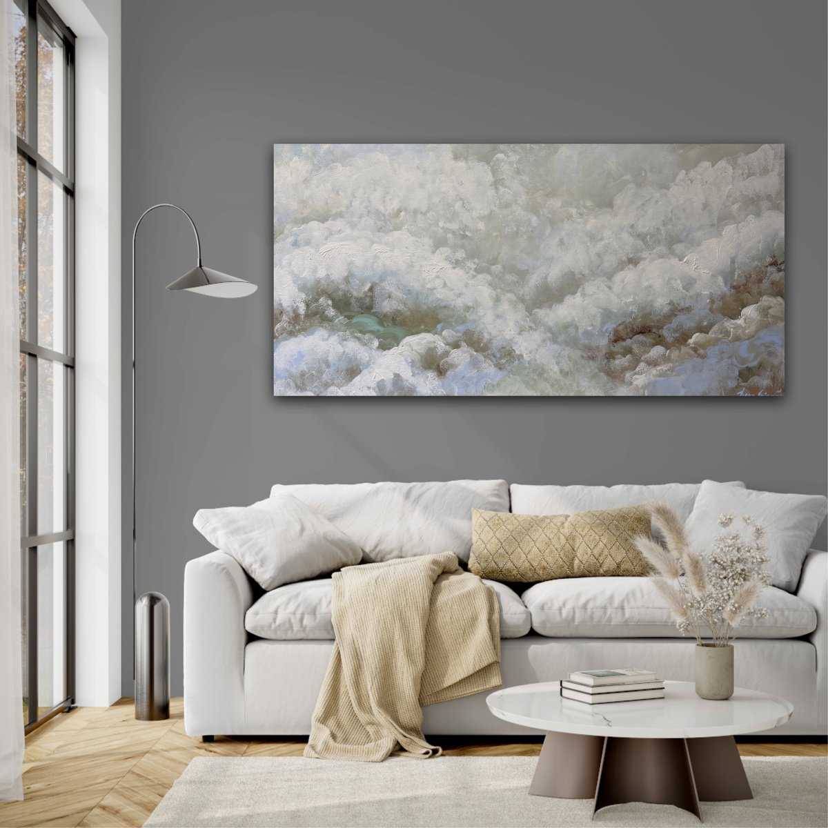 Abstract Landscape Acrylic Painting By Ivana Gigovic, 47 X 24, Seafoam Dreams, Original Artwork