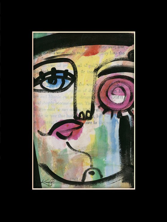 Funky Face Collection 9 - 3 Mixed Media Collage Paintings by Kathy Morton Stanion