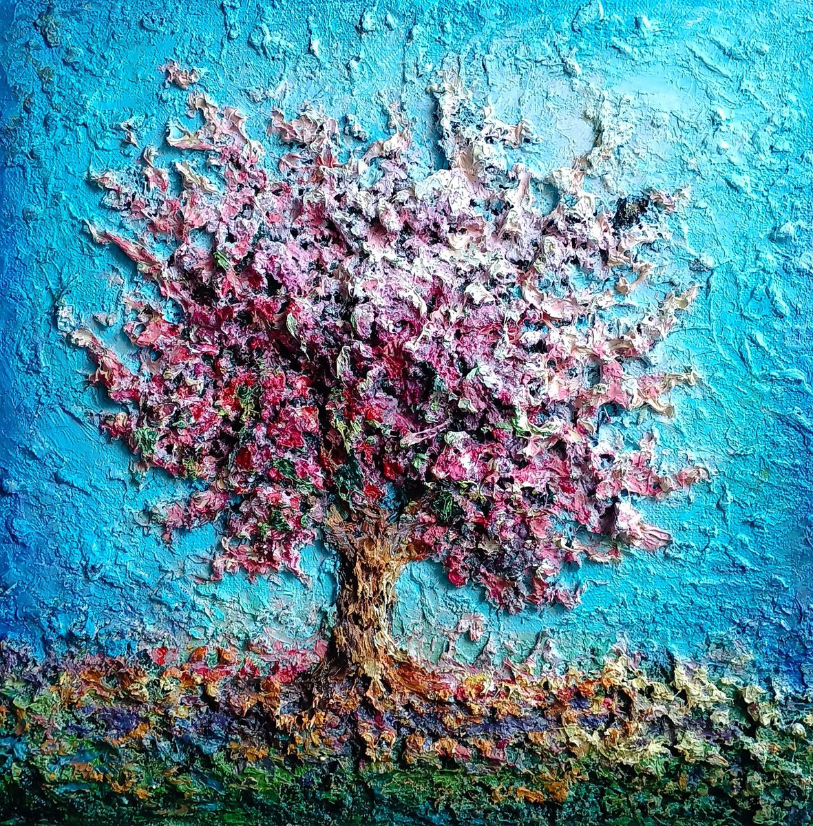 Abstract Landscape Oil Painting By Anastasia Kozorez, 12 X 12, The Tree Of Life, Original Artwork