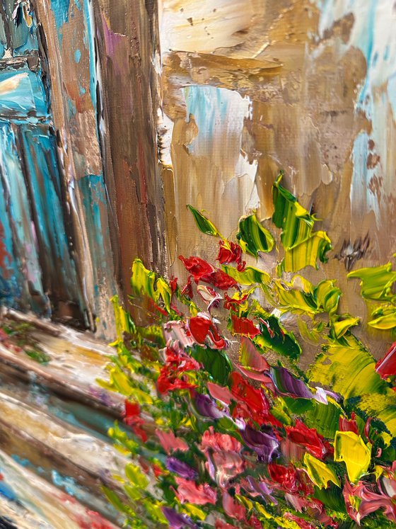 Old door with flowers