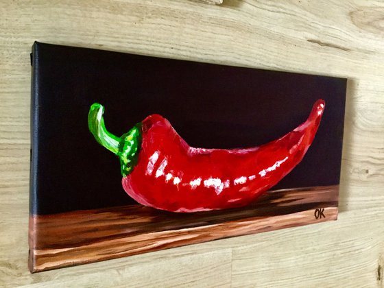 Red Pepper. Still life. Oil painting on linen canvas.