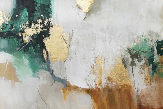 "Green Avalanche 4" Abstract green brown gold