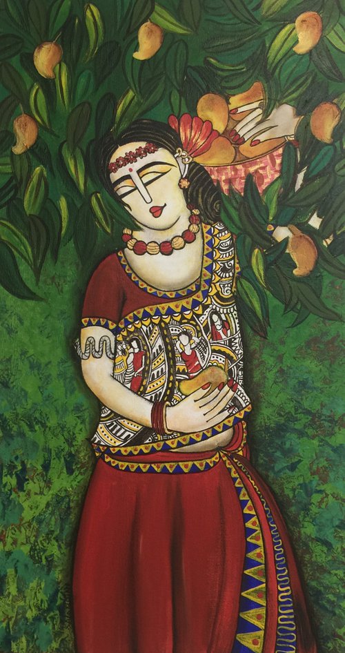 Lady with mango basket by Nandini Verma