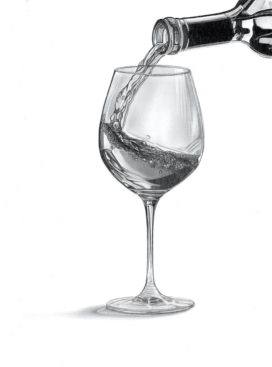 Photorealistic Still Life Pencil Drawing By Paul Stowe, 14 X 19", Wine Pour V, Original Artwork