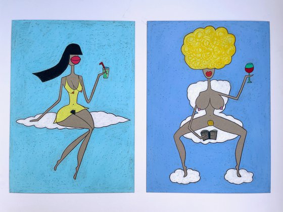 Set 2 artworks “Lady with mojito in the sky” and “Perfect Saturday”
