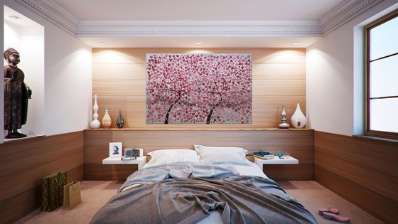 Soul sisters   acrylic abstract painting cherry blossoms nature painting, canvas wall art