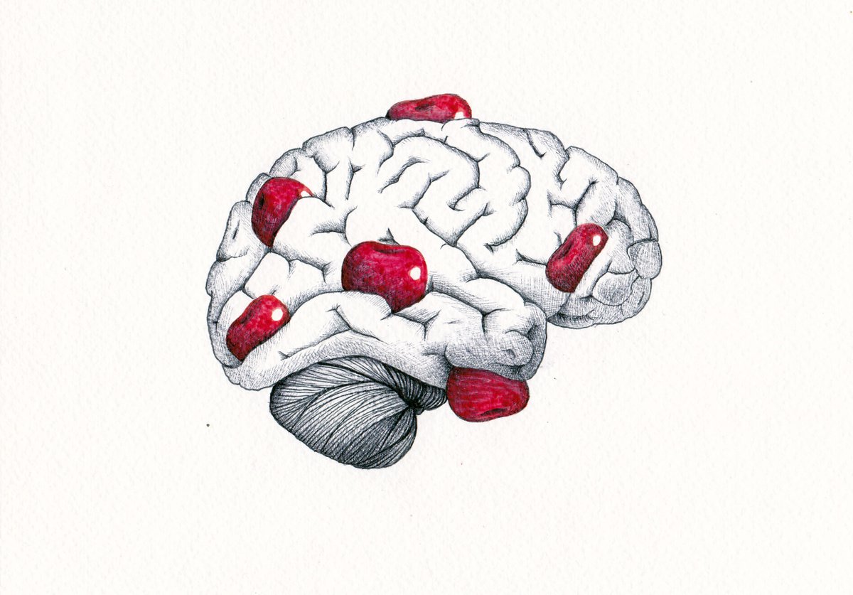 Surrealistic Portrait Ink Drawing By Andromachi Giannopoulou, 9 X 6, Cherries, Original Artwork