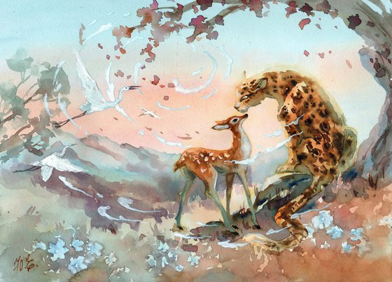 Leopard and deer