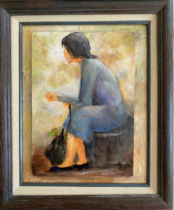The Wait Original Oil Painting Matted and Framed 8x10